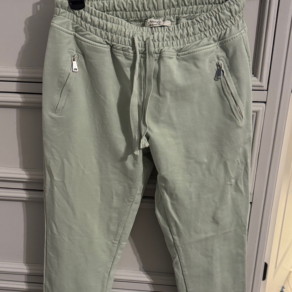 Nostalgia Light Green Joggers with Zippered Pockets